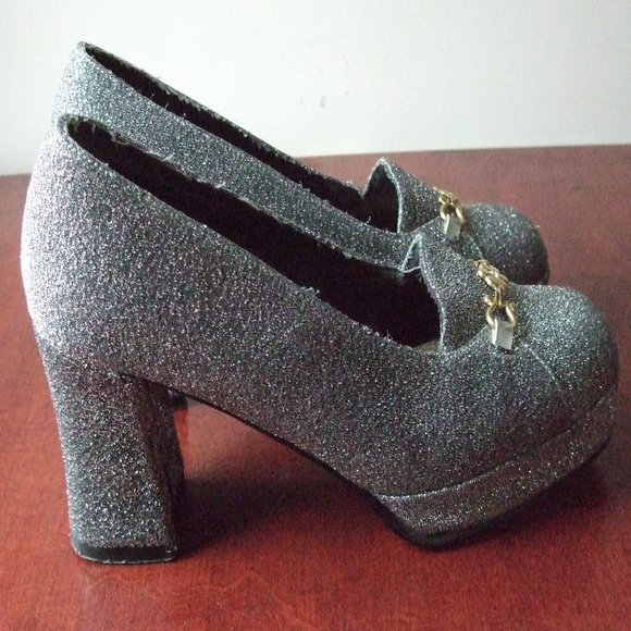 Silver Glitter Platform High Heels. Size 7 1/2 US. Made in Italy. M & M Shoes - Picture 6 of 7